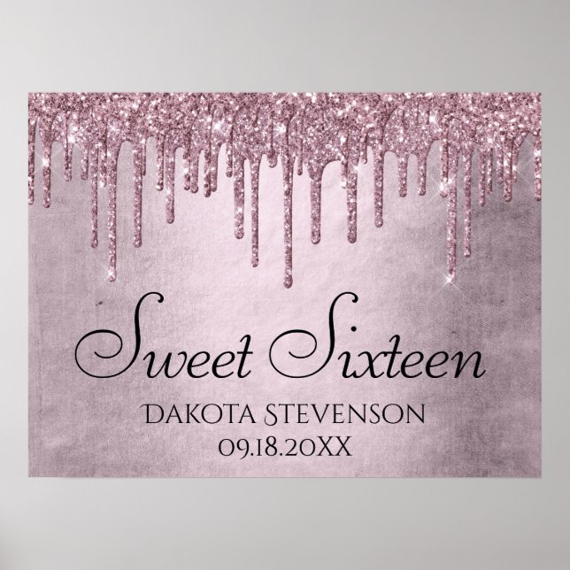 Shimmer Drip Sweet 16 Party | Pink Icing Script Poster (Front)