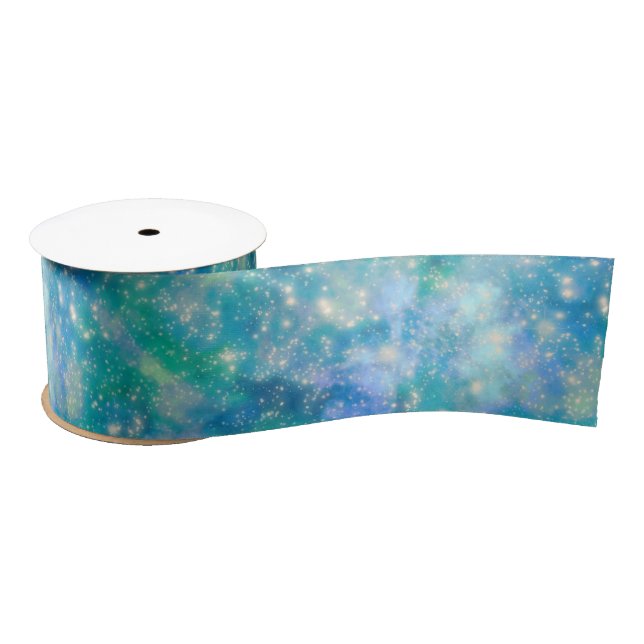 Shimmer Galaxy blue green   Satin Ribbon (Spool)