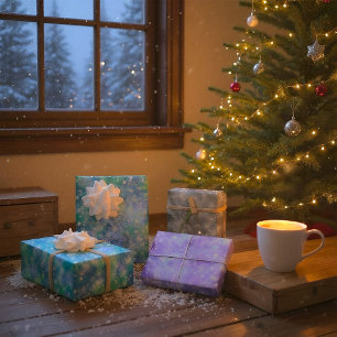 Shimmer Galaxy Purple, Blue, and gold Wrapping Paper Sheet