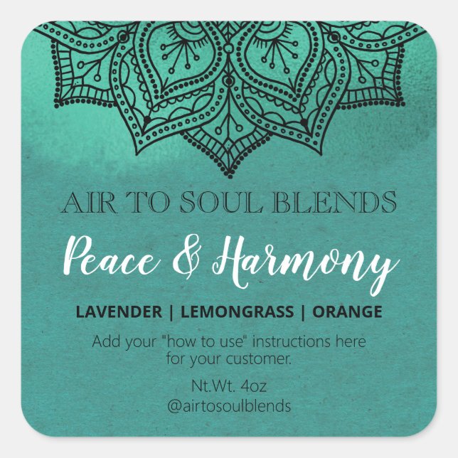 Shimmer Mandala Teal Blend Labels (Front)