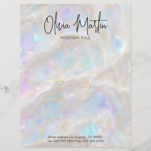 Shimmer Opal Iridescent Background Custom Letterhead (Front)