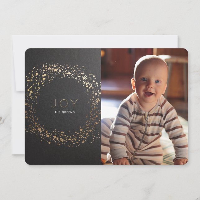 Shimmer Painted Wreath Christmas Photo Card (Front)