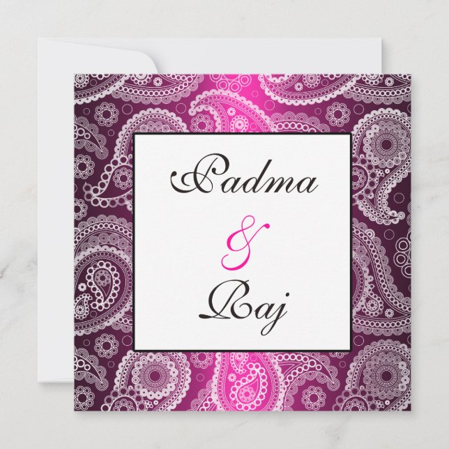 Shimmer Pink and White Paisley Wedding Invitation (Front)