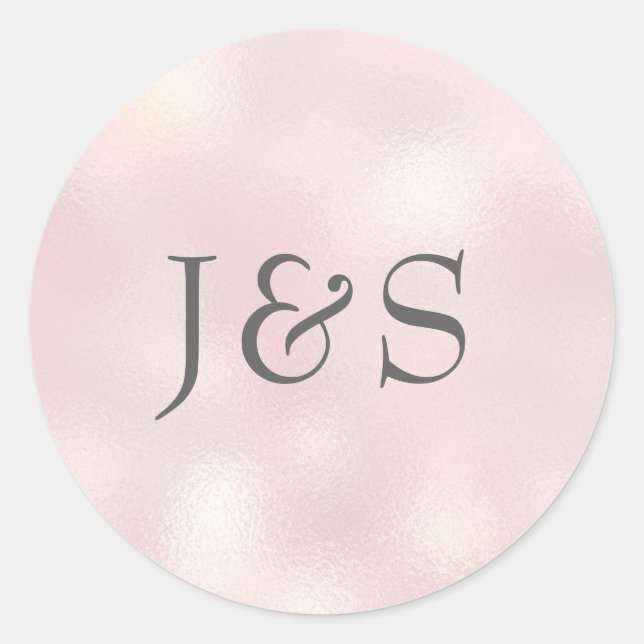 Shimmer Pink wedding personalised initial stickers (Front)