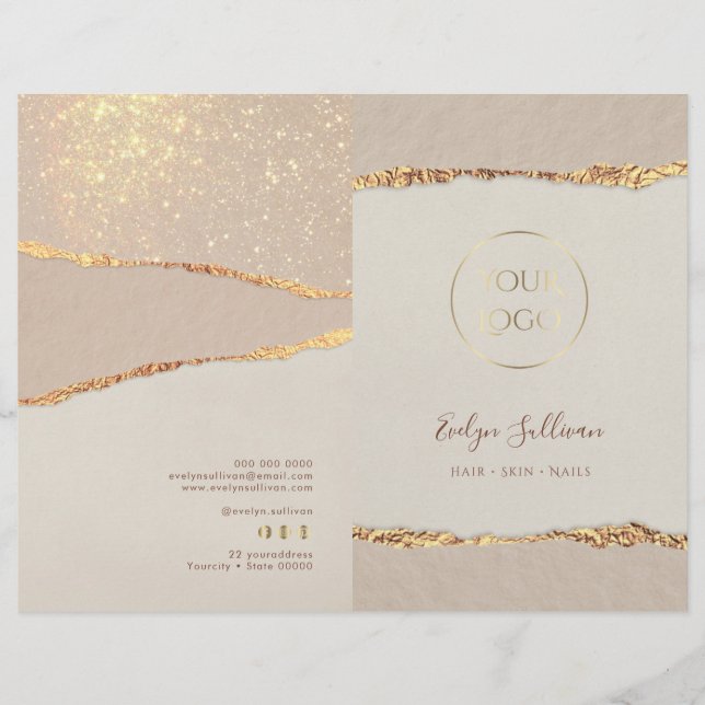 Shimmer ripped paper service menu brochure (Front)