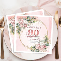 Shimmer Rose Gold Blush Floral 90th Birthday Party