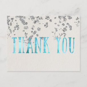 Shimmer Sea Blue and Faux Silver Sequins Postcard