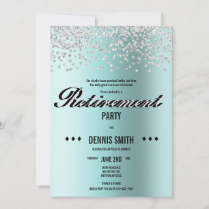 Shimmer Silver Glitter Confetti Retirement Party Invitation