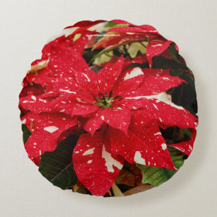 Shimmer Surprise Poinsettias Round Cushion