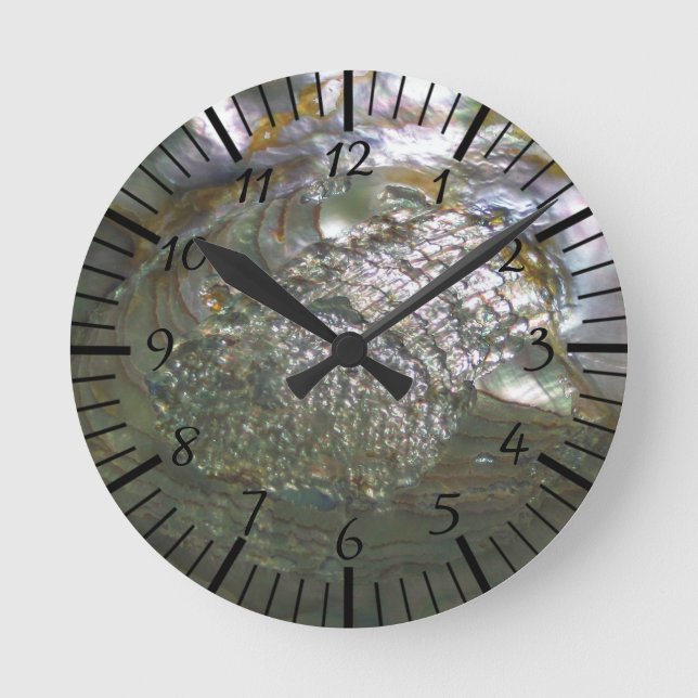 Shimmering Abalone Seashell, Beautiful Nature Round Clock (Front)