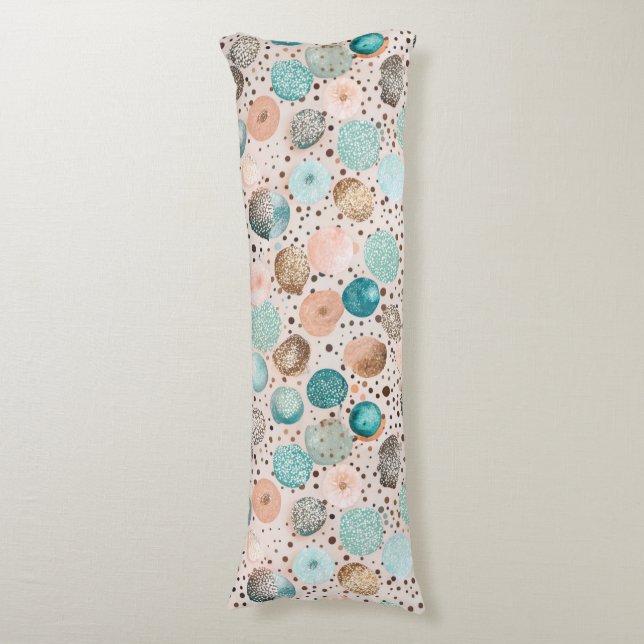 Shimmering Abstract Dot Pattern in Turquoise, Pink Body Cushion (Front Vertical)