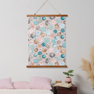 Shimmering Abstract Dot Pattern in Turquoise, Pink Hanging Tapestry