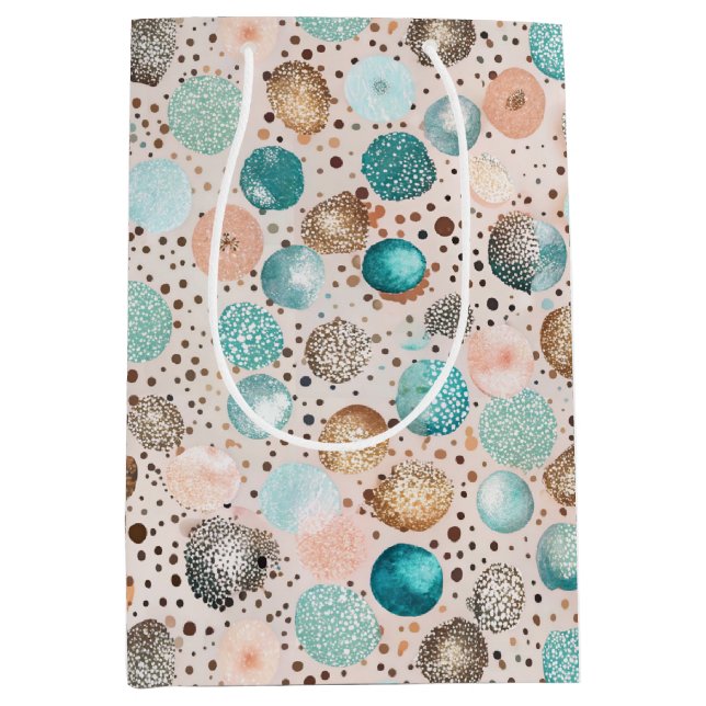 Shimmering Abstract Dot Pattern in Turquoise, Pink Medium Gift Bag (Front)