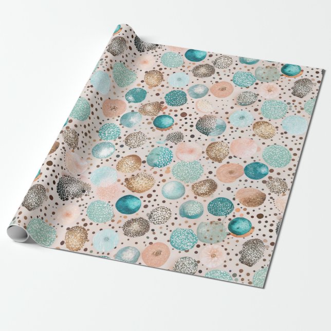 Shimmering Abstract Dot Pattern in Turquoise, Pink Wrapping Paper (Unrolled)