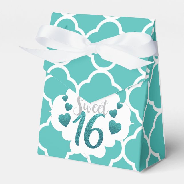 Shimmering Aqua Blue Sweet 16 Birthday Favour Box (Front Side)
