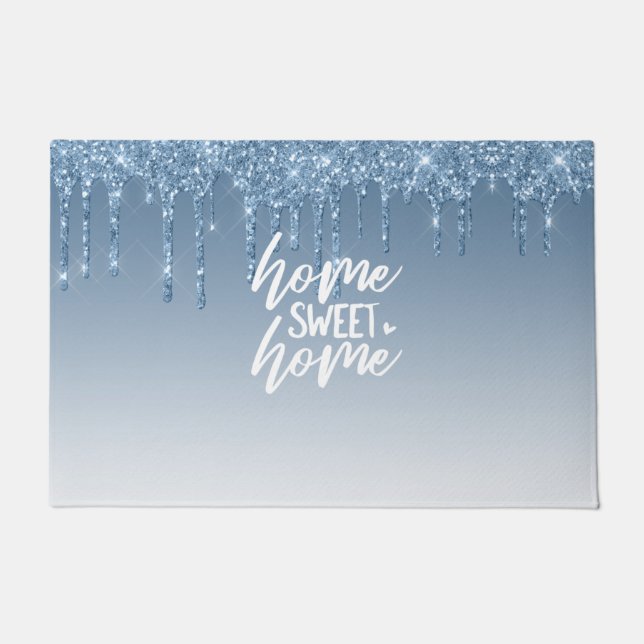 Shimmering Blue Dripping Glitter | Home Sweet Home Doormat (Front)