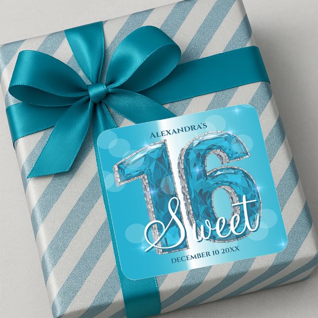 Shimmering Blue Gemstone Sweet 16 Celebration Square Sticker (Creator Uploaded)