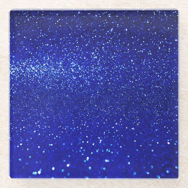 Shimmering Blue Glitter Canvas Glass Coaster (Front)