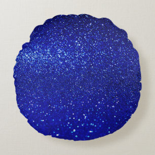 Shimmering Blue Glitter Canvas Round Cushion
