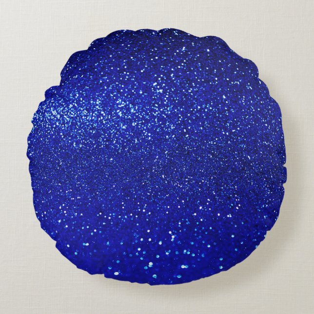 Shimmering Blue Glitter Canvas Round Cushion (Front)