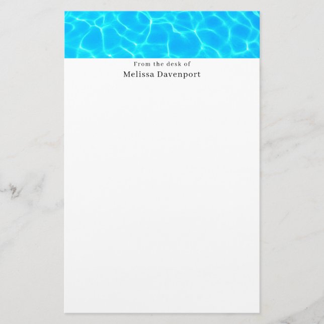 Shimmering Blue Pool Water Reflections Photo Stationery (Front)