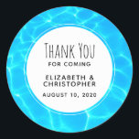 Shimmering Blue Pool Water Reflections Wedding Classic Round Sticker<br><div class="desc">Wedding thank you stickers with a photograph of clear blue pool water,  with shimmering reflections. A white circle layered over top with your text inside.</div>