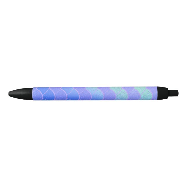 Shimmering Blue/Purple Mermaid Scales Black Ink Pen (Front)