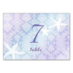 Shimmering Blue Purple Starfish Wedding Table Number