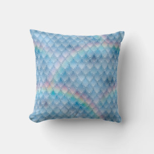 Shimmering Blue & Rainbow Glitter Dragon Scales Cushion