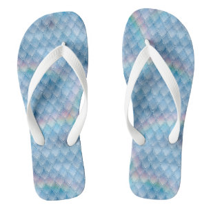 Shimmering Blue & Rainbow Glitter Dragon Scales Flip Flops