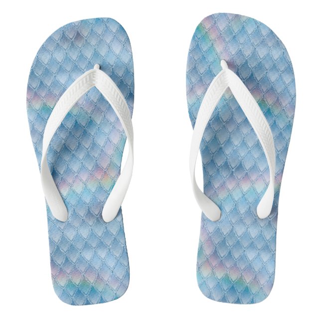 Shimmering Blue & Rainbow Glitter Dragon Scales Flip Flops (Footbed)