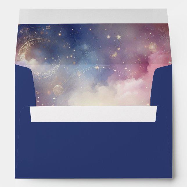 Shimmering Celestial Stardust Skies Wedding Envelope (Back (Bottom))