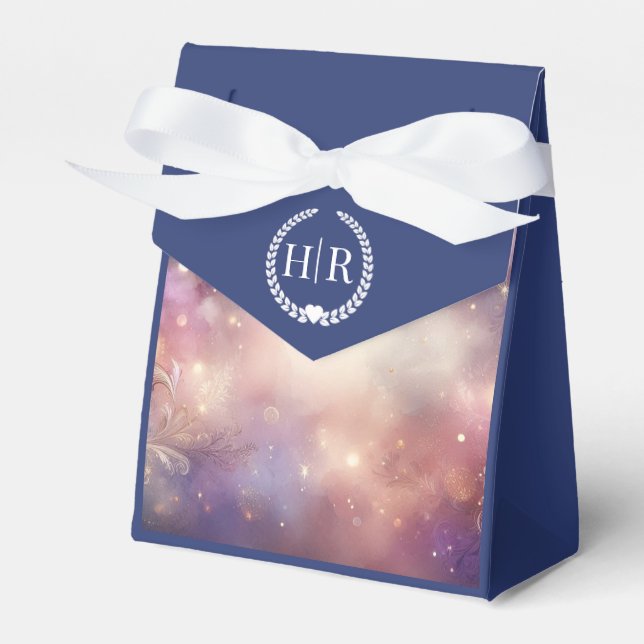 Shimmering Celestial Stardust Skies Wedding Favour Box (Front Side)