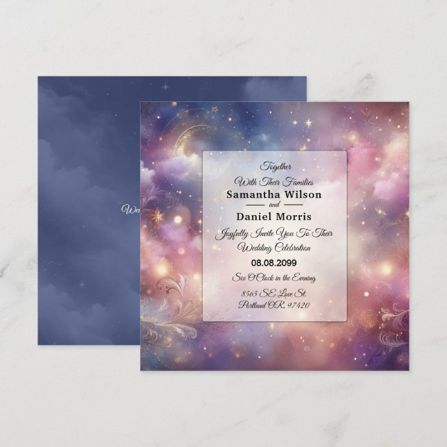Shimmering Celestial Stardust Skies Wedding Invitation (Front/Back)