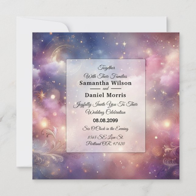 Shimmering Celestial Stardust Skies Wedding Invitation (Front)