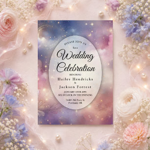 Shimmering Celestial Stardust Skies Wedding Invitation