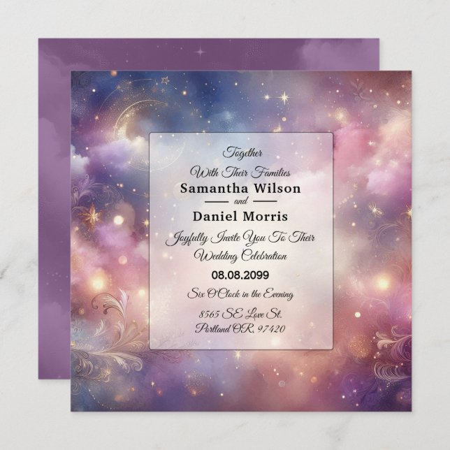 Shimmering Celestial Stardust Skies Wedding Invitation (Front/Back)