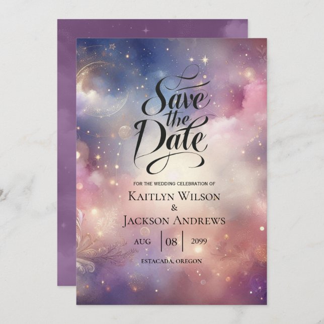 Shimmering Celestial Stardust Skies Wedding Save The Date (Front/Back)
