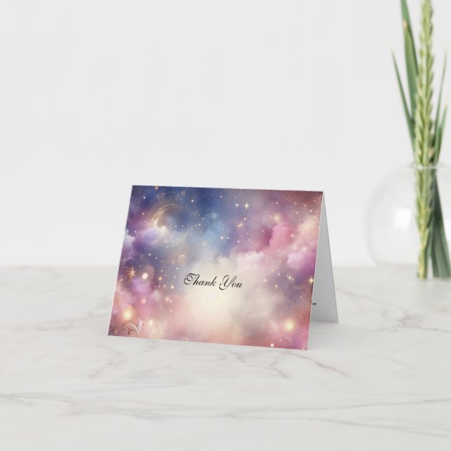 Shimmering Celestial Stardust Skies Wedding Thank You Card (Front)