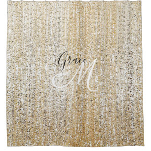 Shimmering Champagne Sparkling Modern Monogram Shower Curtain