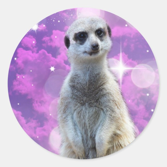 Shimmering Charm: Meerkat on Pink Bokeh Background Classic Round Sticker (Front)