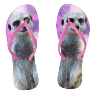 Shimmering Charm: Meerkat on Pink Bokeh Background Flip Flops