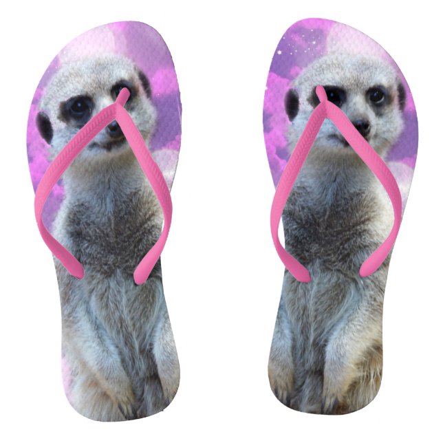 Shimmering Charm: Meerkat on Pink Bokeh Background Flip Flops (Footbed)