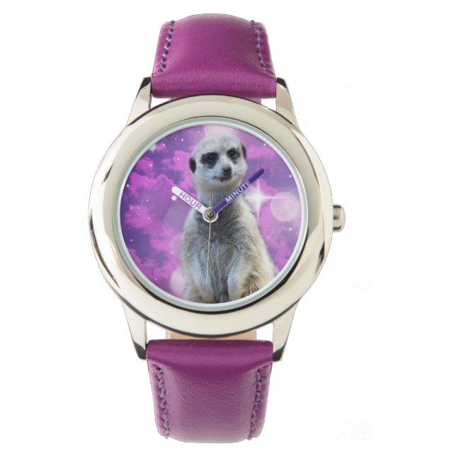 Shimmering Charm: Meerkat on Pink Bokeh Background Watch (Front)