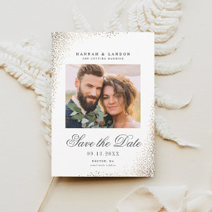 Shimmering confetti photo save the date invitation