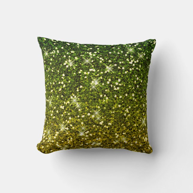 Shimmering Dark Green Gold Glitters Cushion (Front)