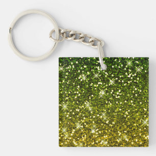 Shimmering Dark Green Gold Glitters Key Ring