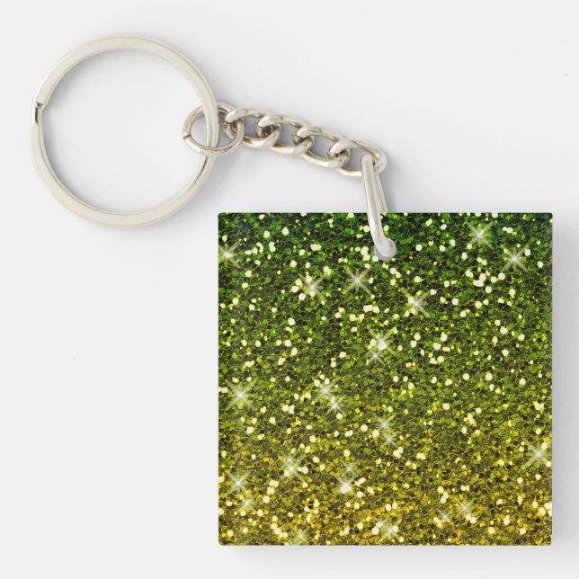 Shimmering Dark Green Gold Glitters Key Ring (Front)