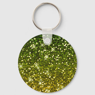 Shimmering Dark Green Gold Glitters Key Ring