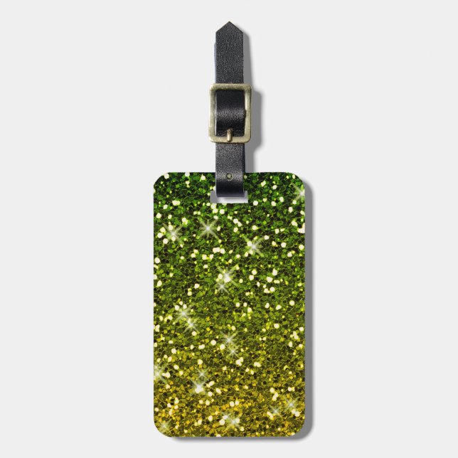 Shimmering Dark Green Gold Glitters Luggage Tag (Front Vertical)